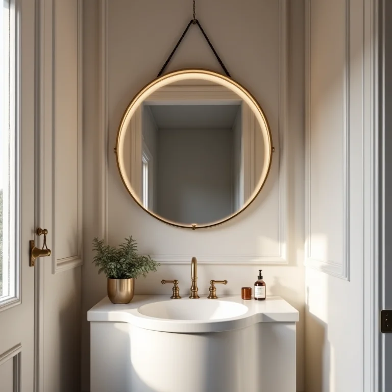 Espelho veneziano redondo em lavabo pequeno