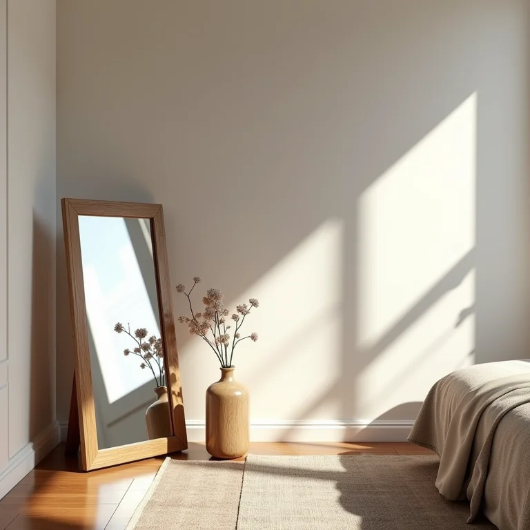 Espelhos ampliando visualmente um apartamento studio.