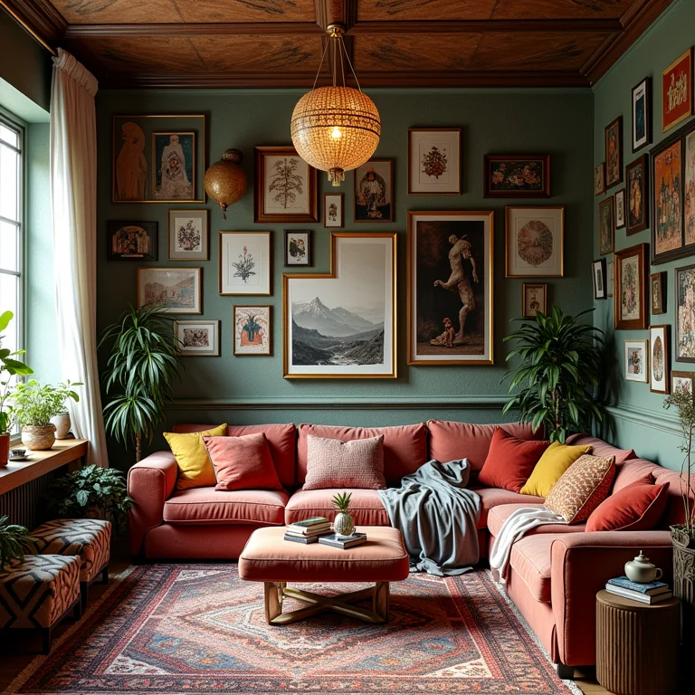 Excesso de informação visual em sala boho