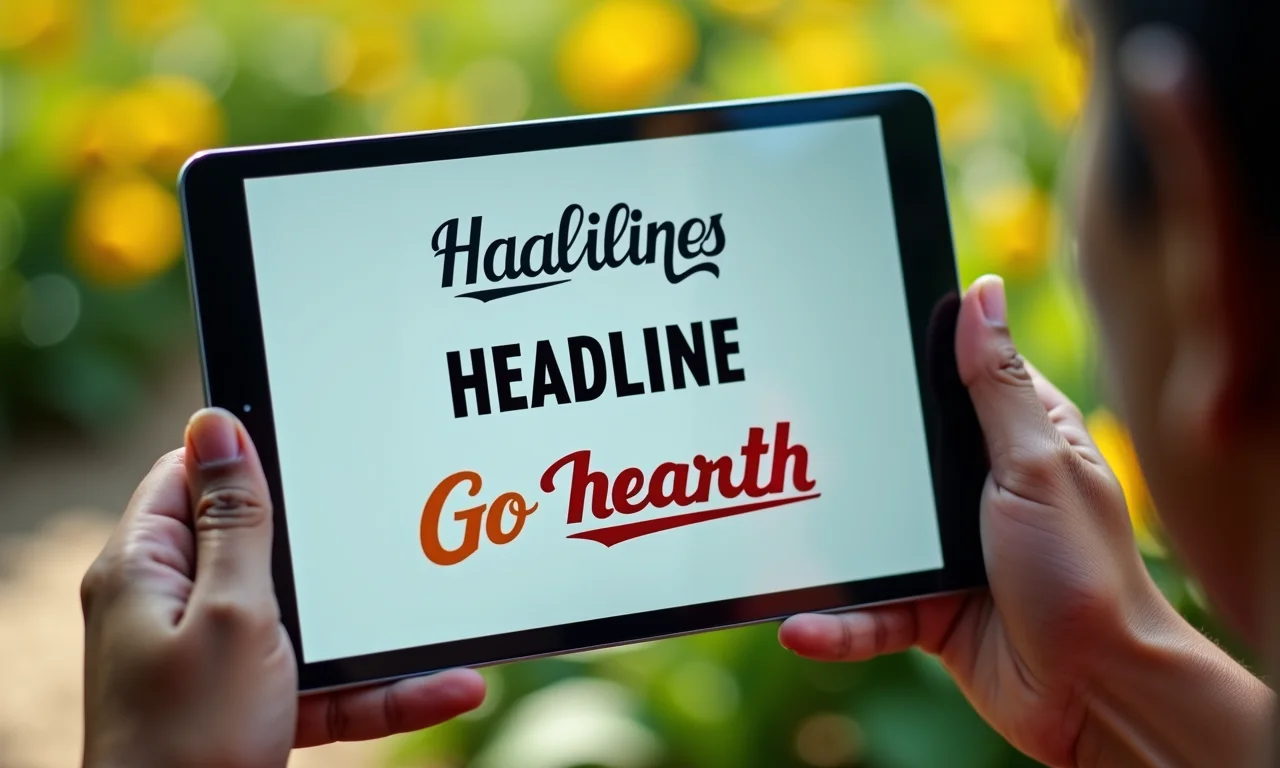 Exemplos de títulos chamativos em um tablet.