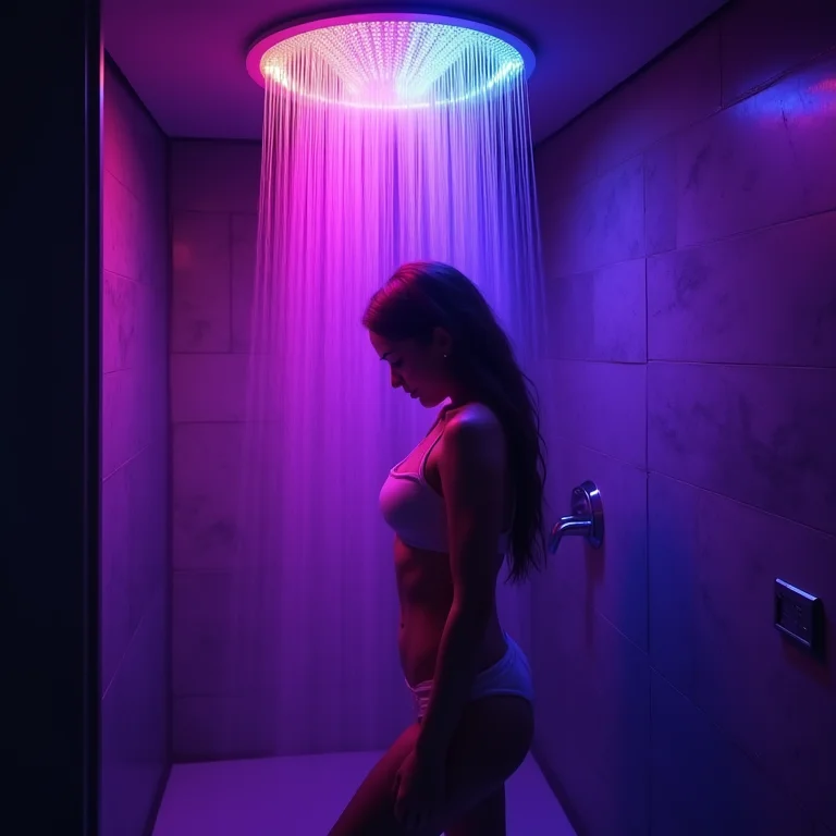 Experiência de cromoterapia no banho com chuveiro de LED.