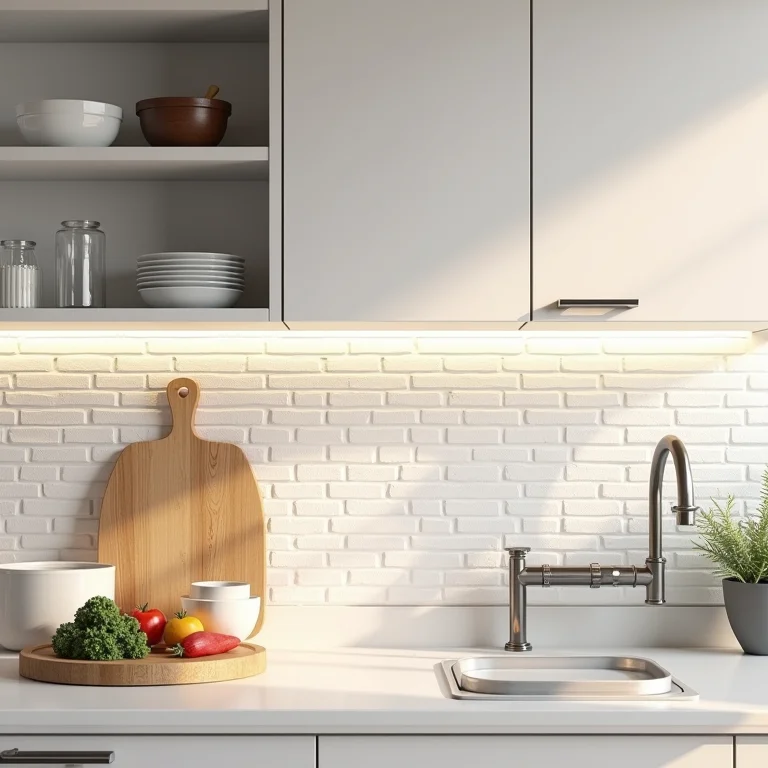 Faixa decorativa de tijolinho branco na cozinha