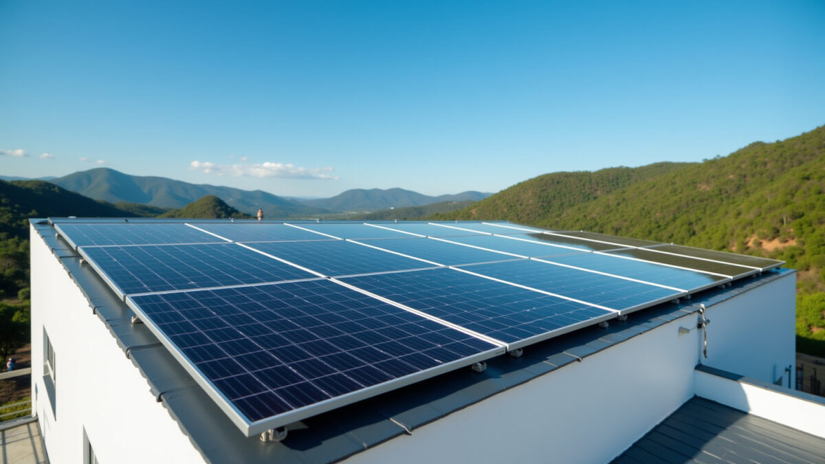 Telhado de casa moderna com painéis solares em Minas Gerais.