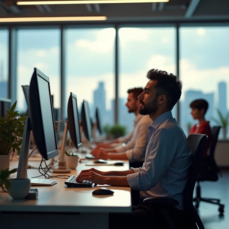 Funcionários desconfortáveis em estações de trabalho inadequadas.