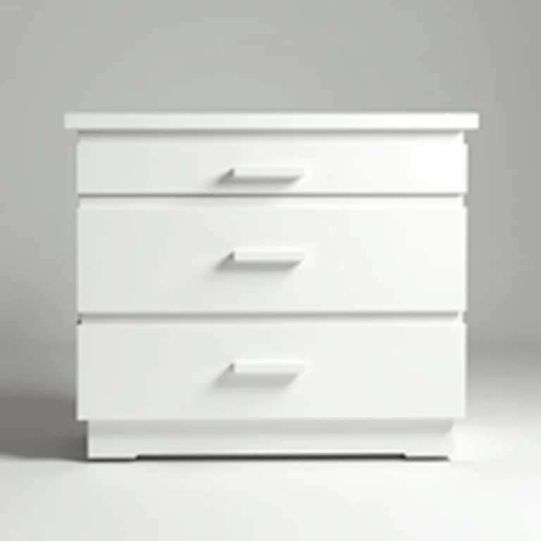 Gavetas elegantes com acabamento em laca branca.