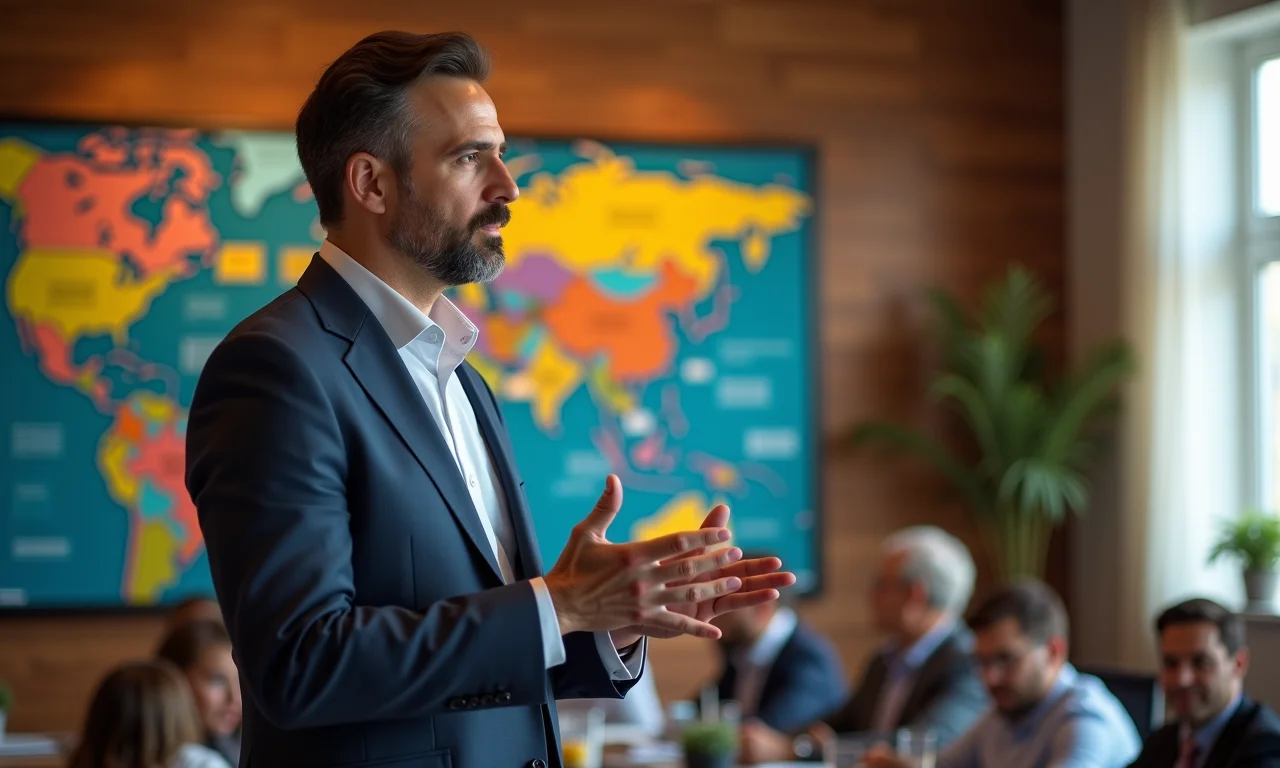 Gustavo Cerbasi apresentando sobre finanças pessoais com arte brasileira.