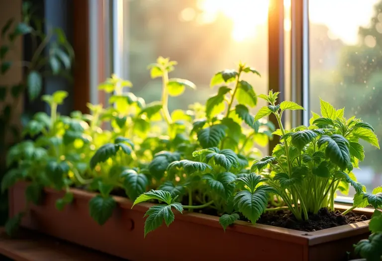 Horta vertical exuberante em varanda ensolarada