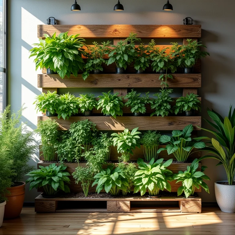 Horta vertical feita com paletes de madeira reciclados