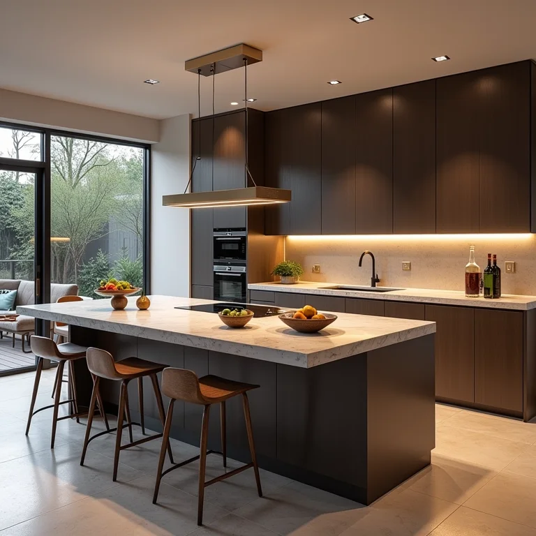 Ilha de cozinha com estilo que não se integra ao restante da decoração.