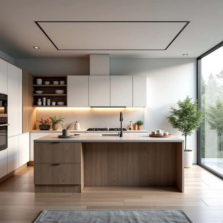 Ilha de cozinha sem espaço de armazenamento, resultando em cozinha desorganizada.