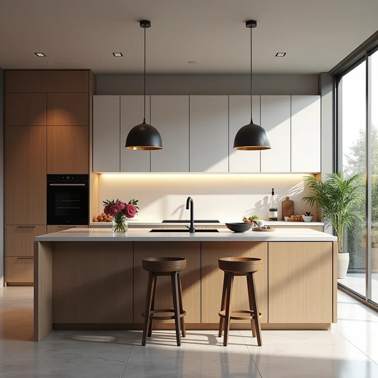 Ilha de cozinha sem funções definidas, com bancada desorganizada.