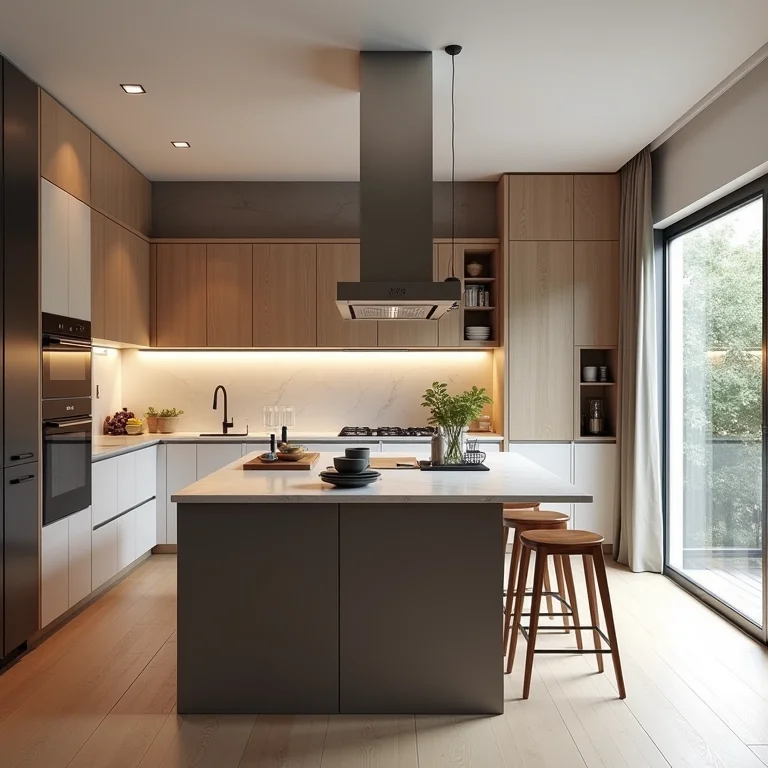 Ilha mal planejada interrompendo o fluxo de trabalho na cozinha.