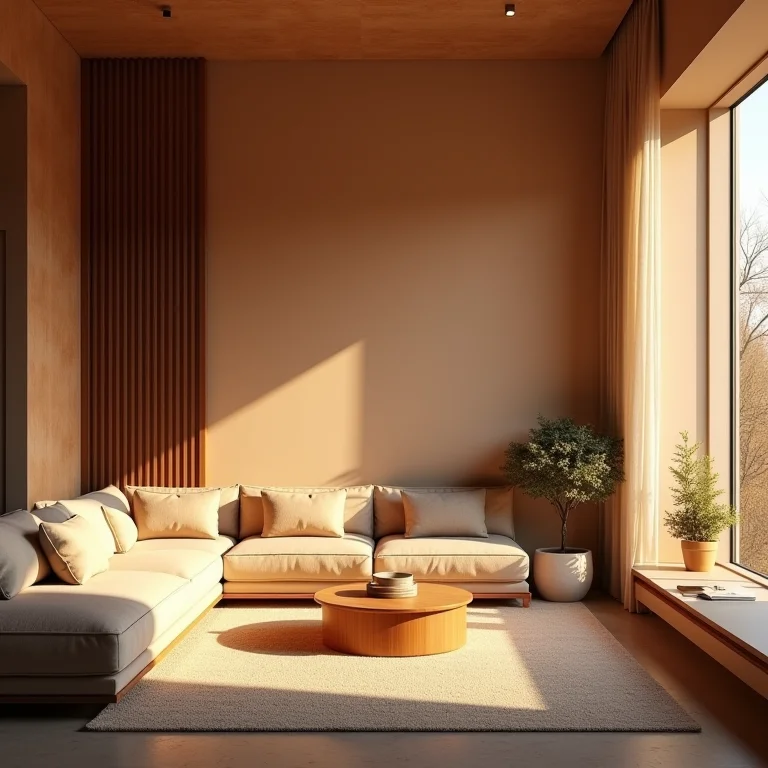 Iluminação aconchegante em um ambiente boho minimalista