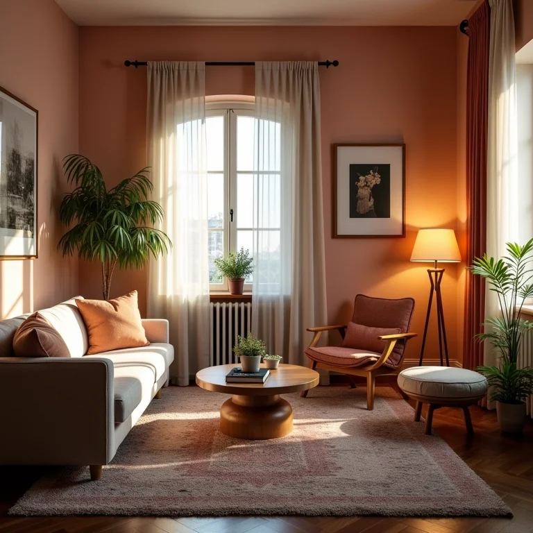 Iluminação em camadas em uma sala boho: luz natural e luz ambiente