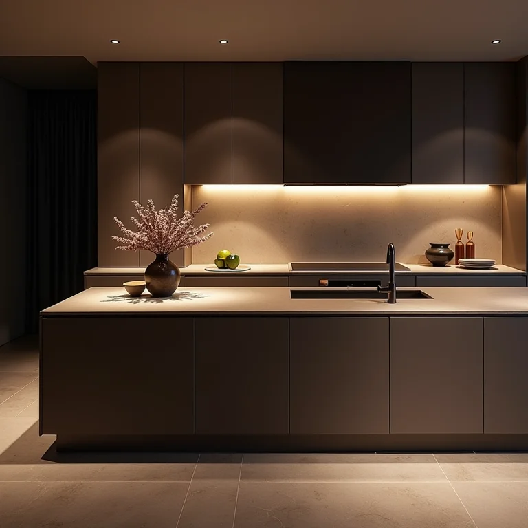 Iluminação inadequada na ilha da cozinha.