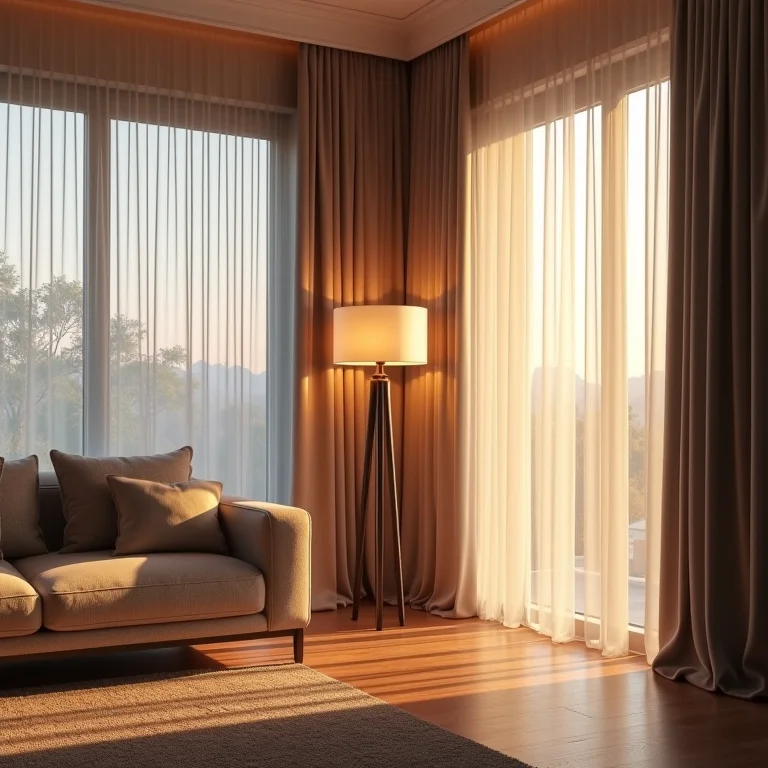 Iluminação natural e luminárias aconchegantes em sala de estar.