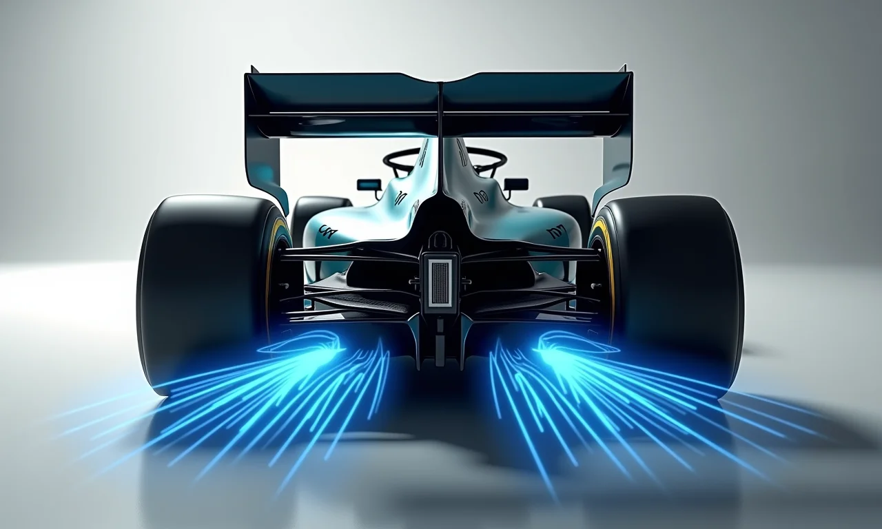 Ilustração do fluxo de ar sob um carro de corrida, mostrando o fundo plano.