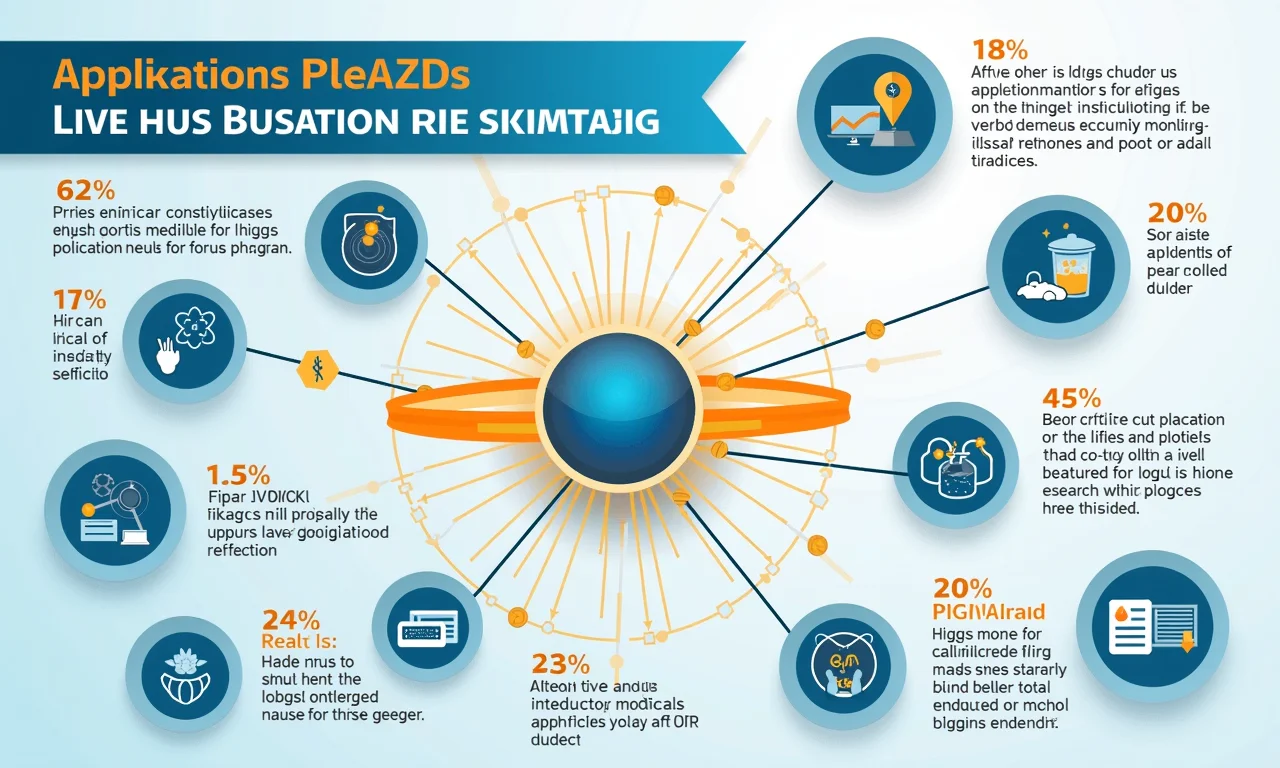 Infográfico mostrando aplicações práticas potenciais do Bóson de Higgs em diversas áreas da ciência.