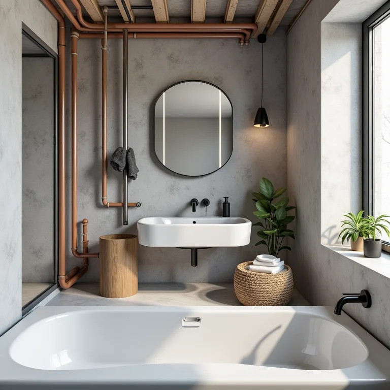 Inspeção das instalações hidráulicas e elétricas em um banheiro.