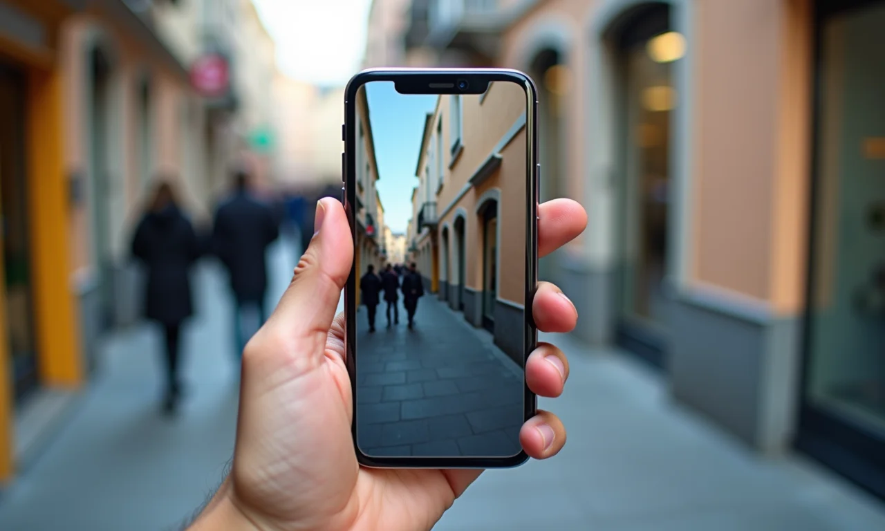 Interface de app RA acessível em smartphone, com foco em pequenos negócios.