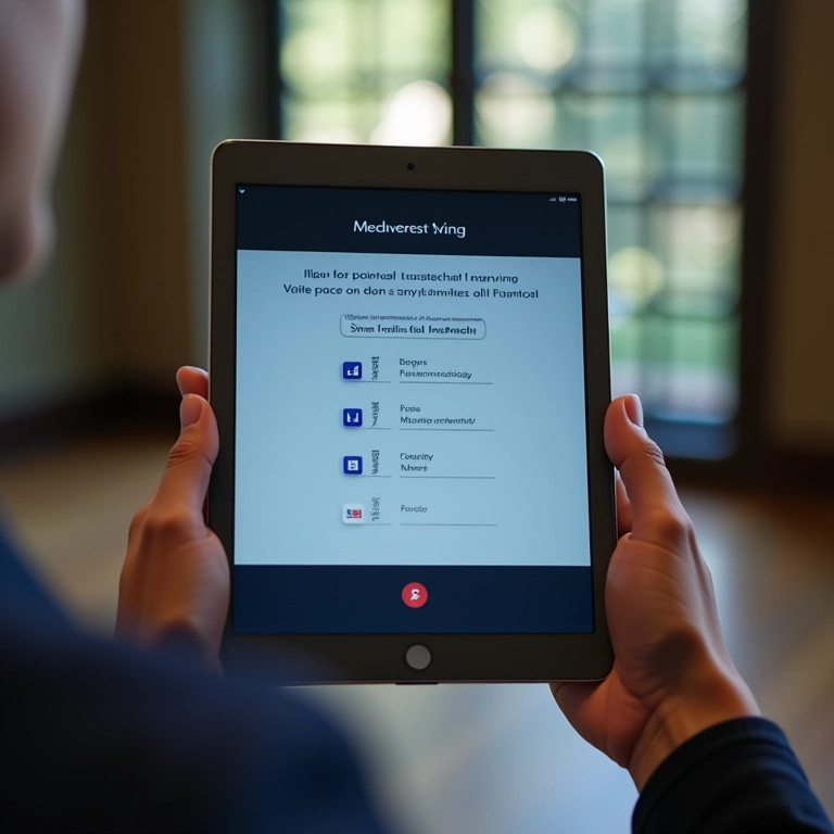 Interface de votação eletrônica segura com blockchain em um tablet.