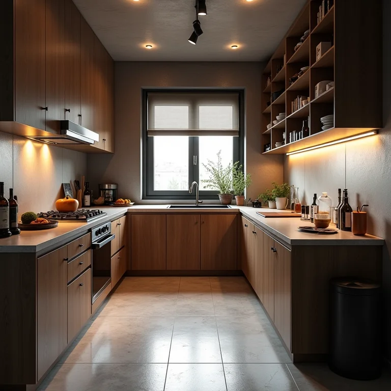 Layout de cozinha mal planejado com espaço apertado