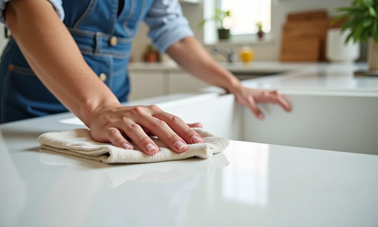 Limpeza fácil de rejunte epóxi em bancada de cozinha.