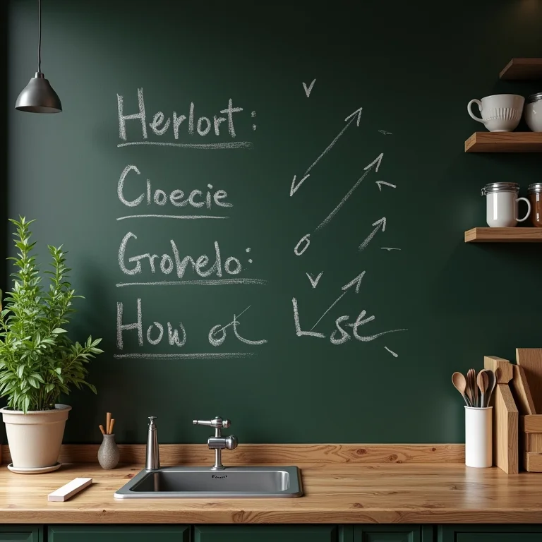 Lista de compras em uma parede lousa na cozinha.