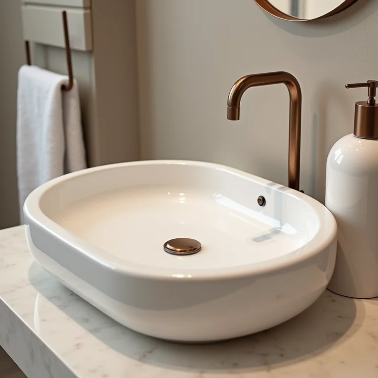 Louças e metais desproporcionais em banheiro pequeno