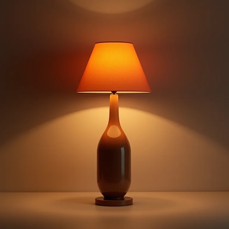 Luminária moderna com cúpula em terracota emitindo luz quente