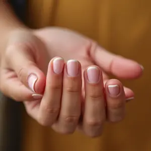 Mãos diversas aplicando bases fortalecedoras em unhas naturais e saudáveis.