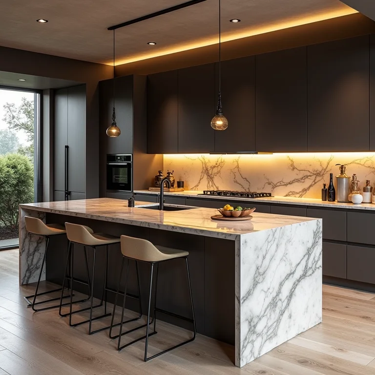 Materiais difíceis de limpar na ilha da cozinha.