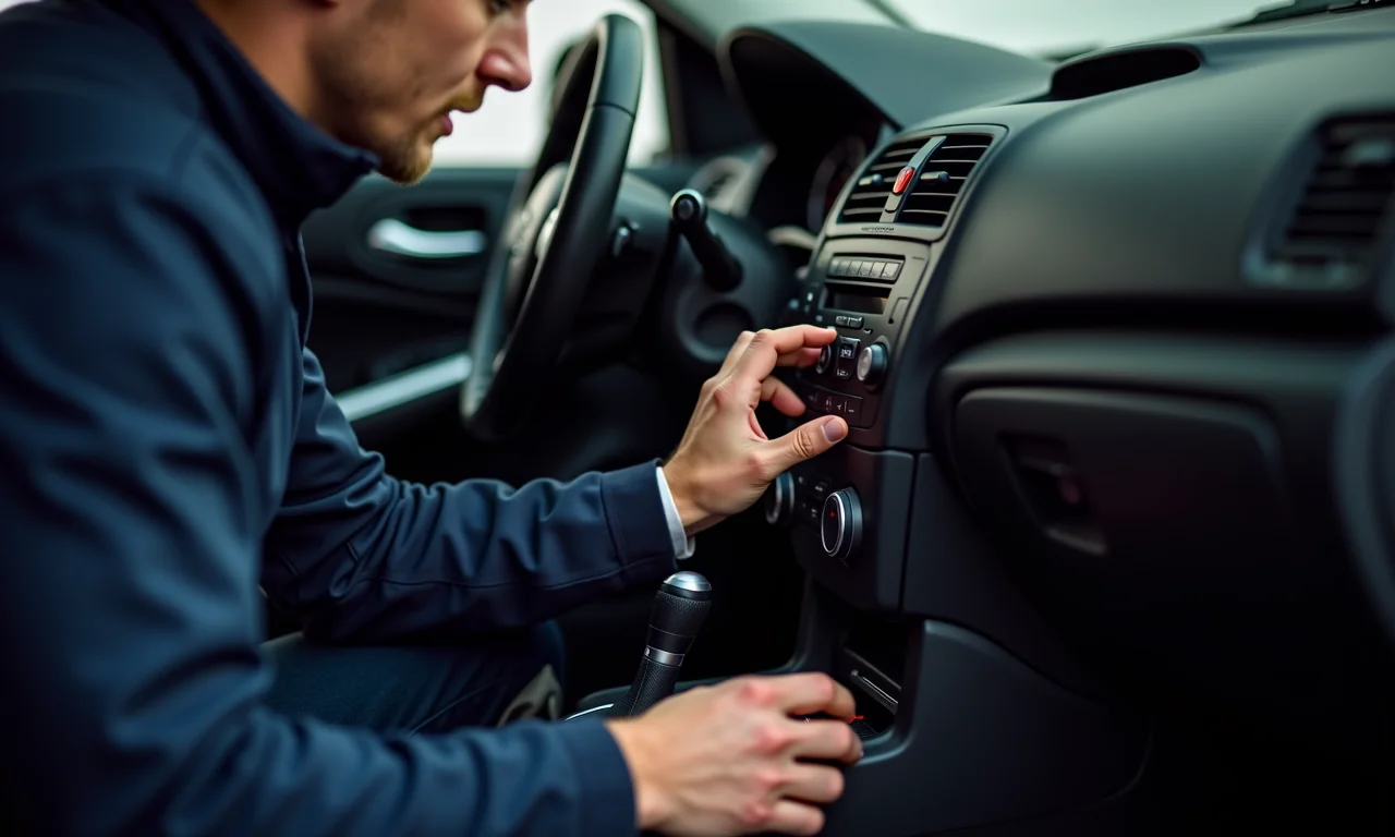 Mecânico inspecionando interruptor do freio de mão.