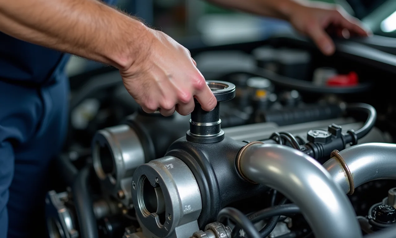 Mecânico instalando coletor de admissão, teste de compatibilidade do motor.