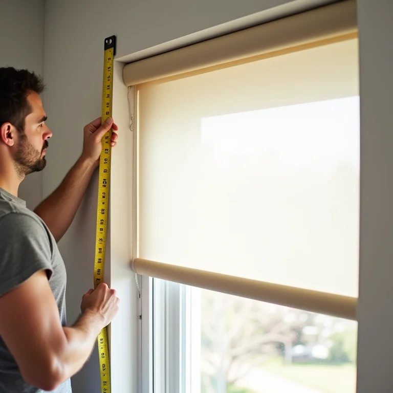 Medindo uma janela para instalar uma cortina rolô.