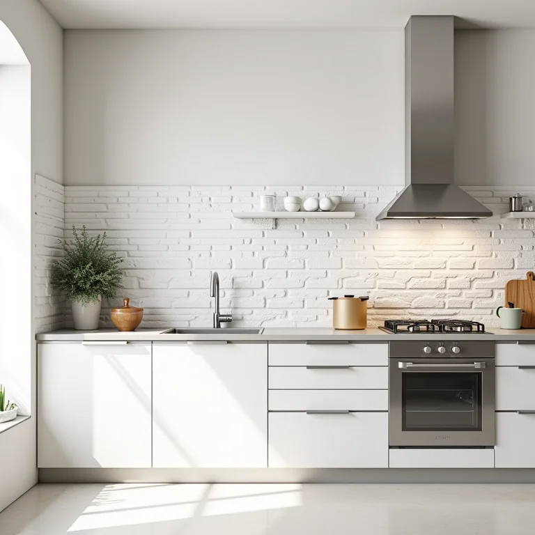Meia parede de tijolinho branco adicionando charme à cozinha