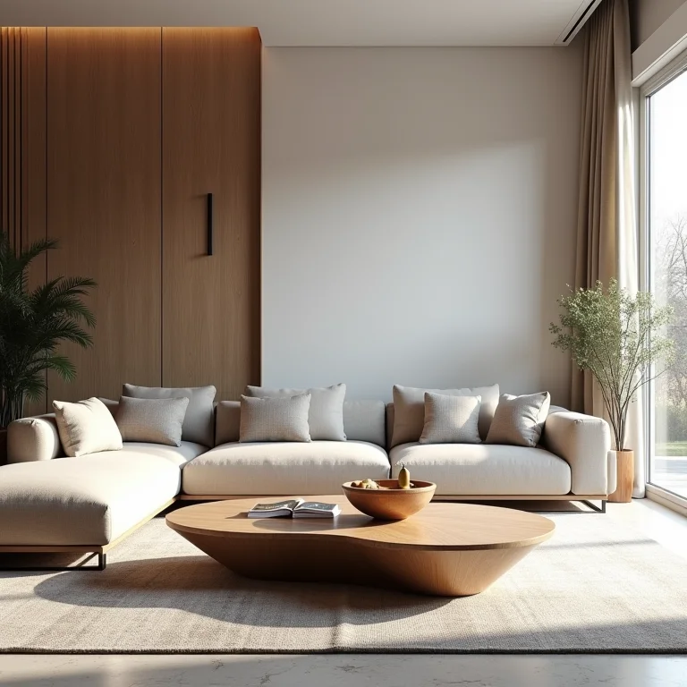 Mesa de centro com formato inovador em sala moderna