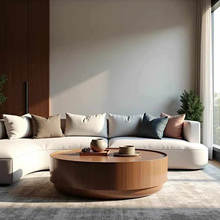 Mesa de centro redonda valorizando o ambiente