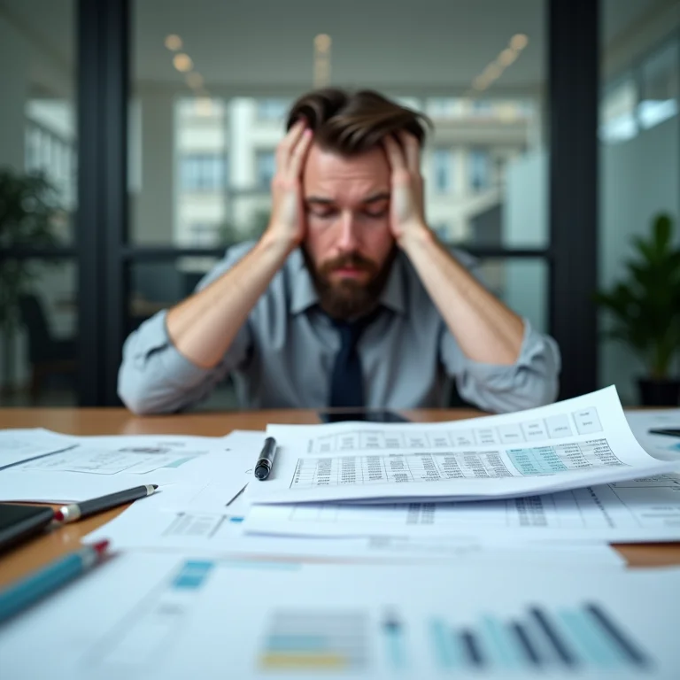Mesa de escritório desorganizada simbolizando a falta de planejamento em uma reforma.