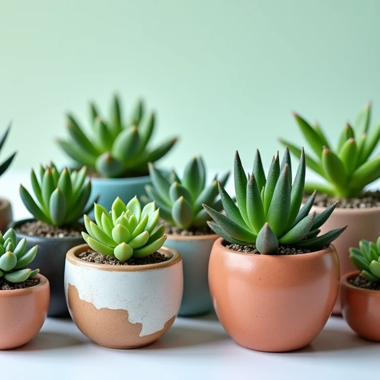 Mini suculentas charmosas em pequenos vasos decorativos.