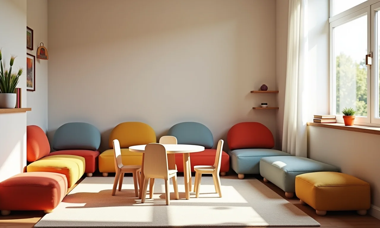 Mobiliário adequado e sem quinas em creche.