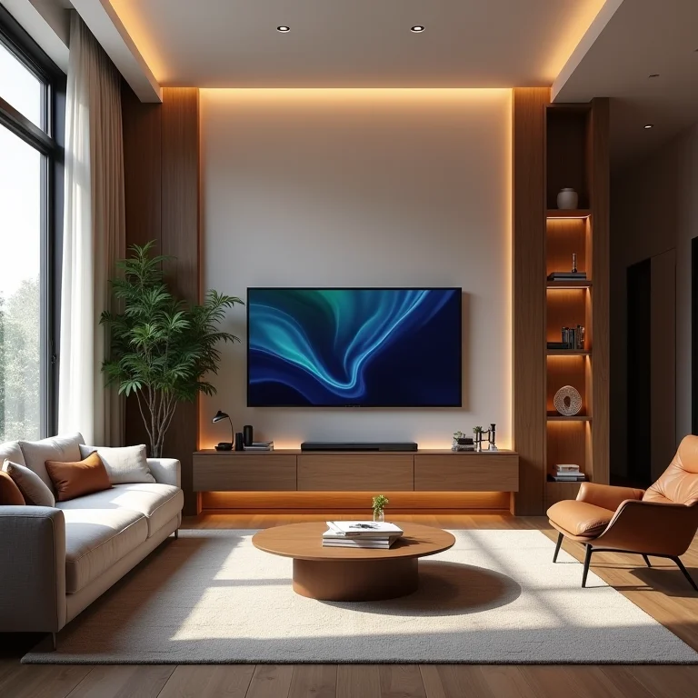 Mobiliário inteligente com tecnologia integrada em um ambiente moderno