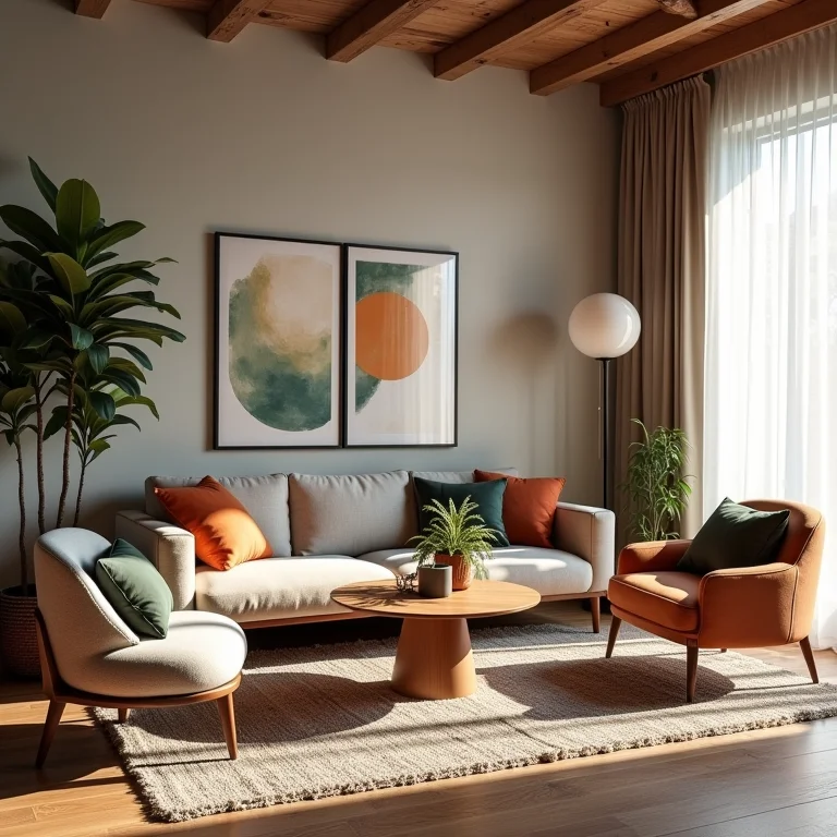 Mobiliário vintage e único em uma sala boho