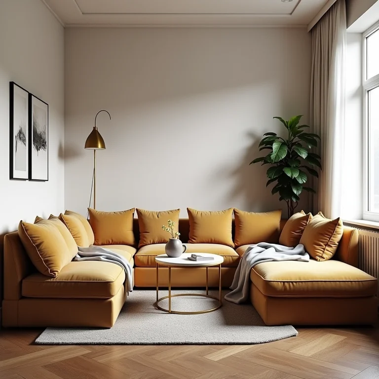 Móveis desproporcionais em um apartamento studio pequeno, causando aperto.