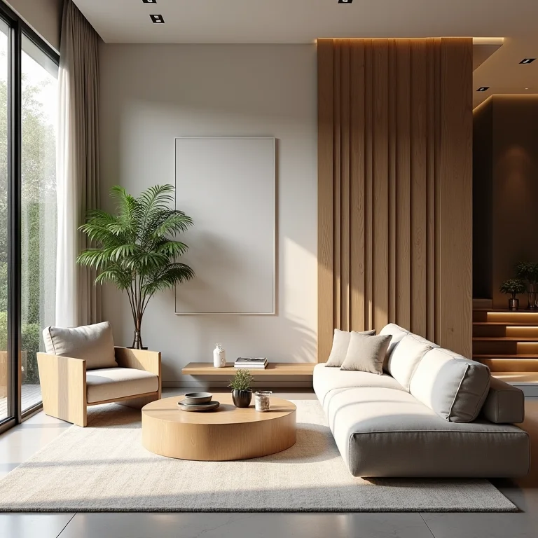 Móveis funcionais e com design em um ambiente boho minimalista