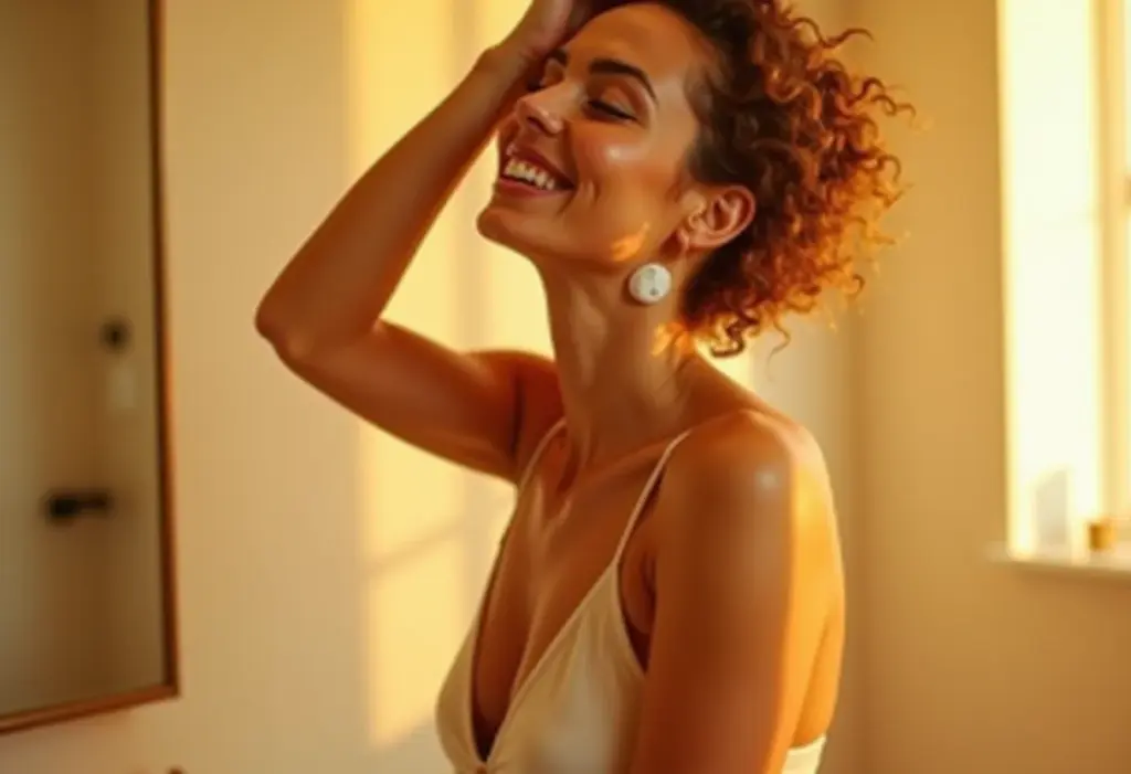 Pescoço e Colo Lisinhos: 7 Cuidados Essenciais! Mulher aplicando creme anti-idade no pescoço e colo