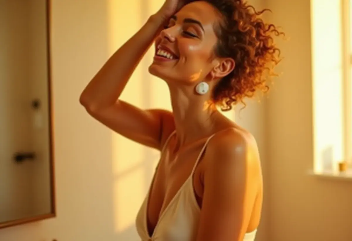 Mulher aplicando creme anti-idade no pescoço e colo
