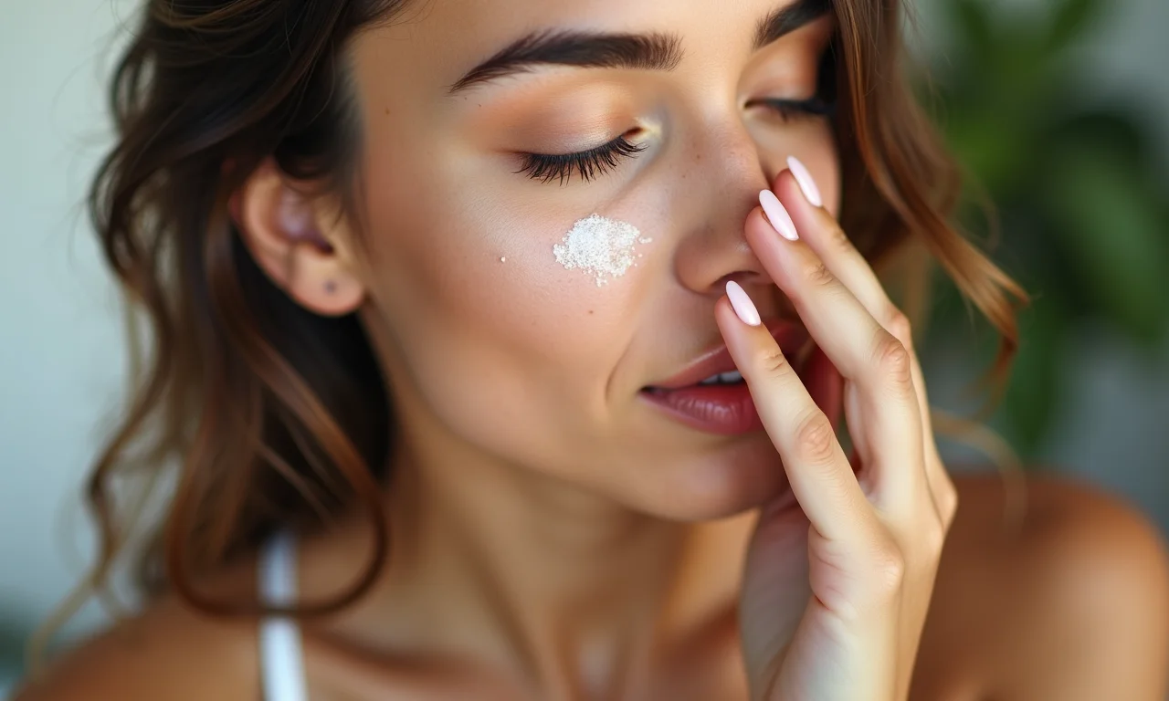 Mulher hidratando a pele com essência facial coreana.