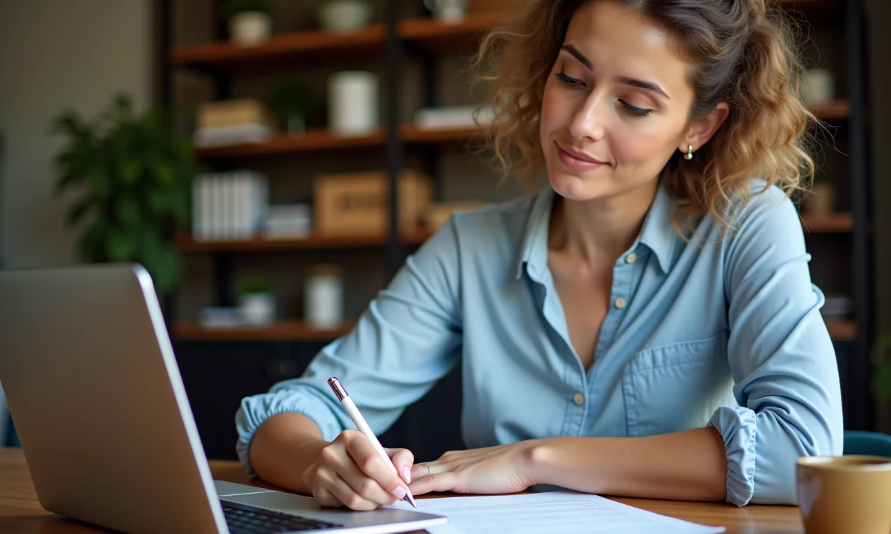 Mulher preenchendo o cadastro de MEI online, concentrada.