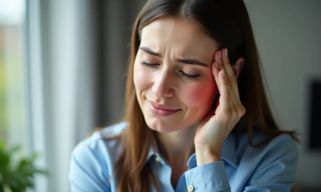 Porque Sentimos Dor O Sistema De Alerta Do Nosso Corpo Mulher sentindo dor de cabeça, representando o sistema de alerta do corpo.